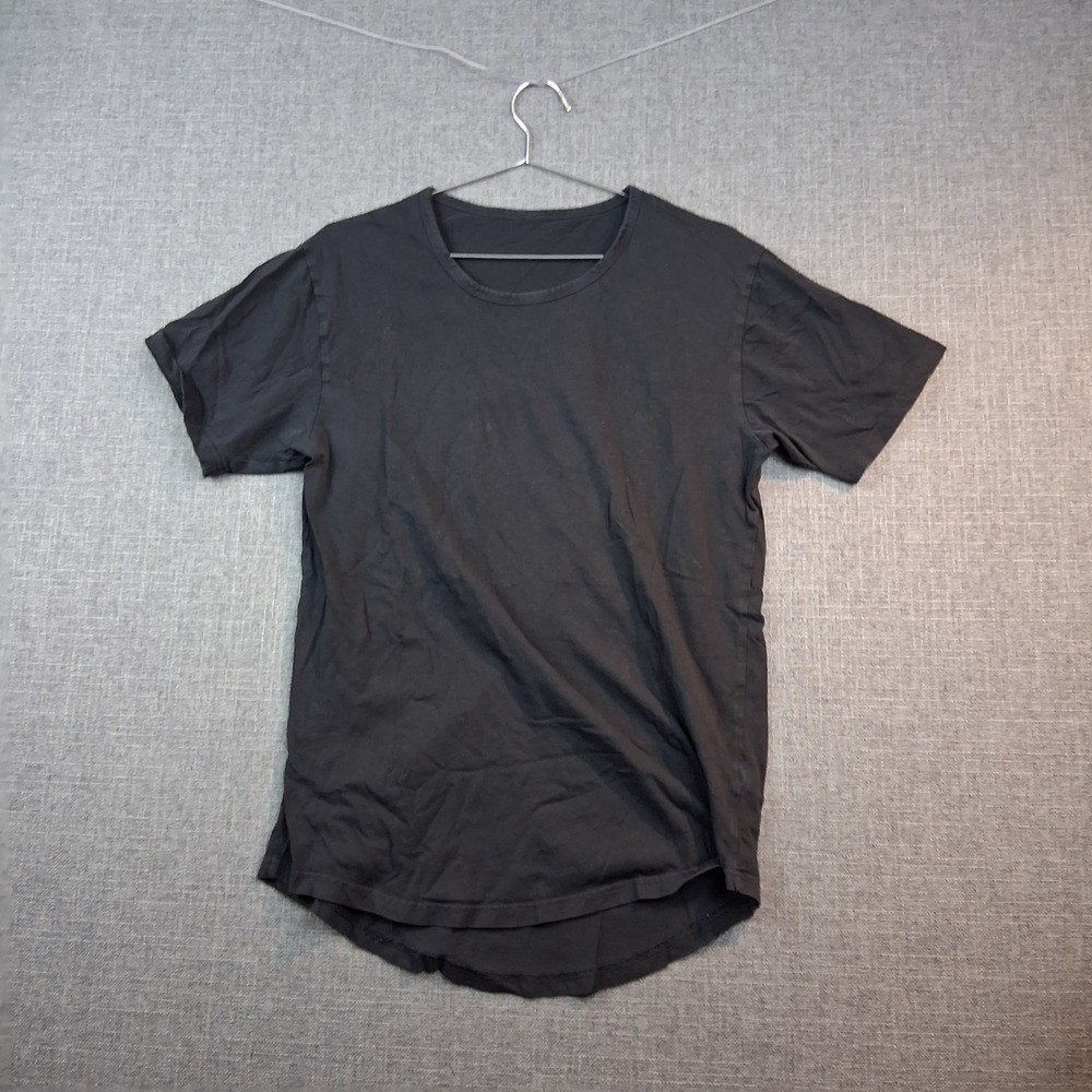 Mens Black Short Sleeve Curved Hem Longline T-Shirt Crew Neck Streetwear Tee